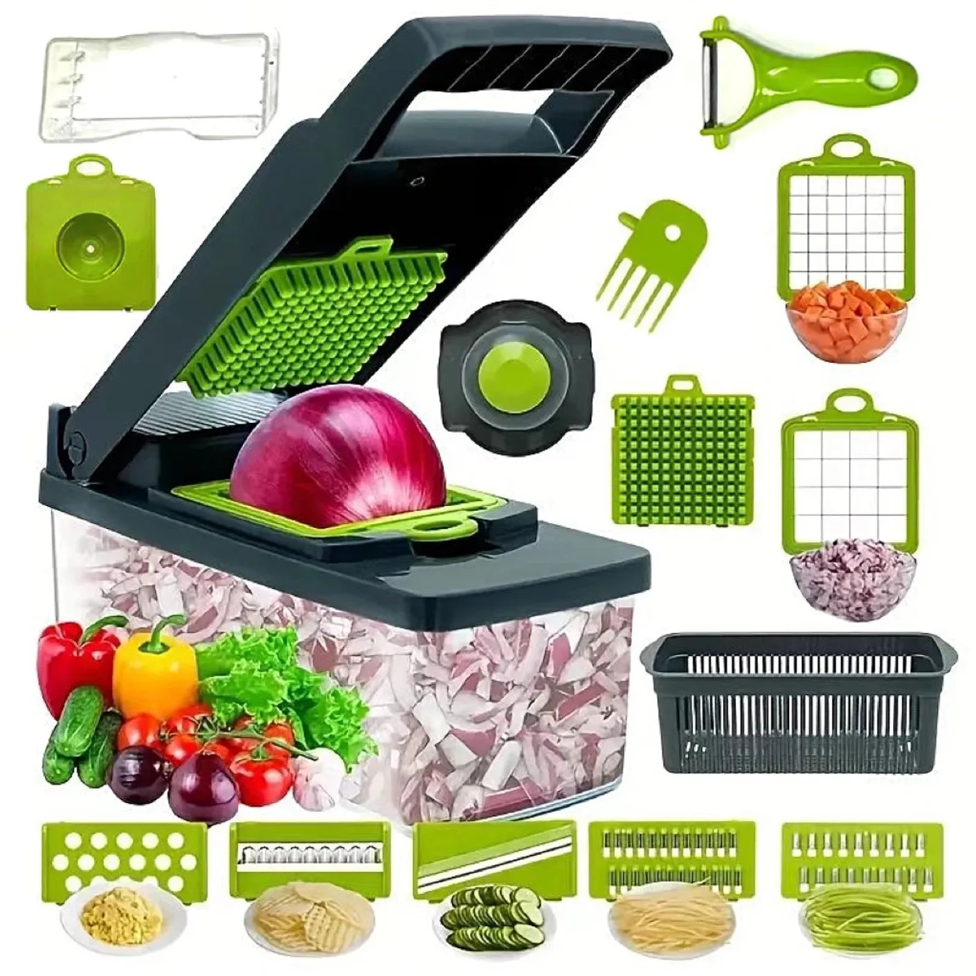 16 in 1 Multifunctional Vegetable Chopper Handle Food Grate Food Chopper Vegetable Slicer Dicer Cut Kitchen Items