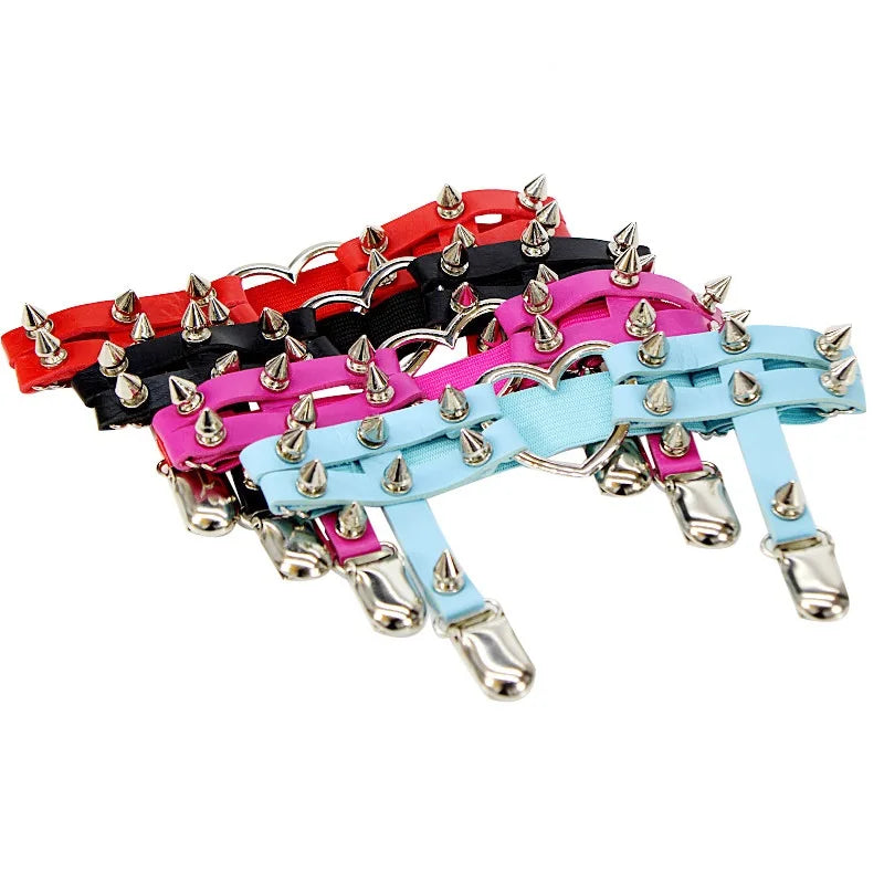 Punk Sexy Spike Garter Belt Rock Rivet Elastic Suspender Belt 2 Clips Harajuku Gothic Goth Studded Women Leglet Stockings Garter
