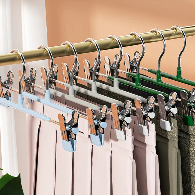 5/10PC Pants Hangers with Clips Multifunctional Adjustable Clip Clothes Rack Non-Slip Trousers Hanger for Jeans Closet Organizer