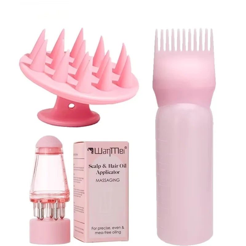 3Pcs Scalp Hair Oil Applicator Set Hair Growth Serum Bottle Shampoo Brush Scalp Massager Comb Hair Care Tools