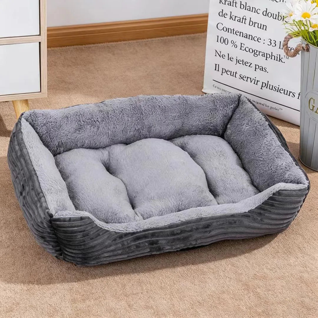 Soft Plush Rectangular Dog Bed, Anti-Slip Warm Pet Sofa for Cats & Small Dogs, Corduroy Nest Cushion
