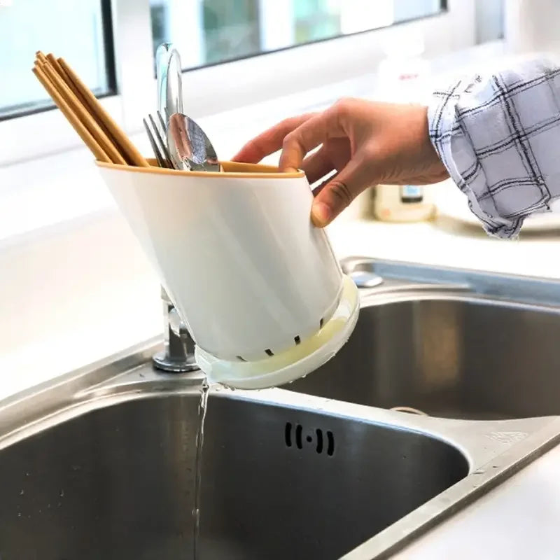 1Pc Kitchen Storage Chopsticks Tube With Drain Plate Tableware Storage Holder Home Kitchen Organizer Rack Chopstick Drain 2030