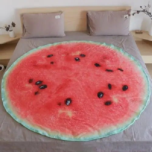 Quirky Indian Flying Pancake Blanket Watermelon and Cabbage Print Warm Flannel Blanket for Air Conditioned Rooms Throw Blanket