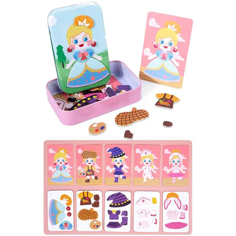 Magnetic 3D Puzzle Children Dress Up Expression Travel Tin Box Jigsaw Game Early Education Imagination Toys Gifts For Girls