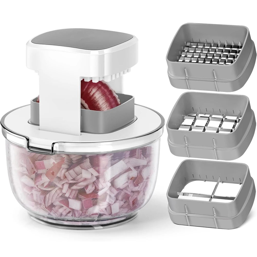 LMETJMA 3 in 1 Vegetable Chopper Multifunctional Vegetable Chopper Cutter Dicer Kitchen Potato French Fry Cutter with Container