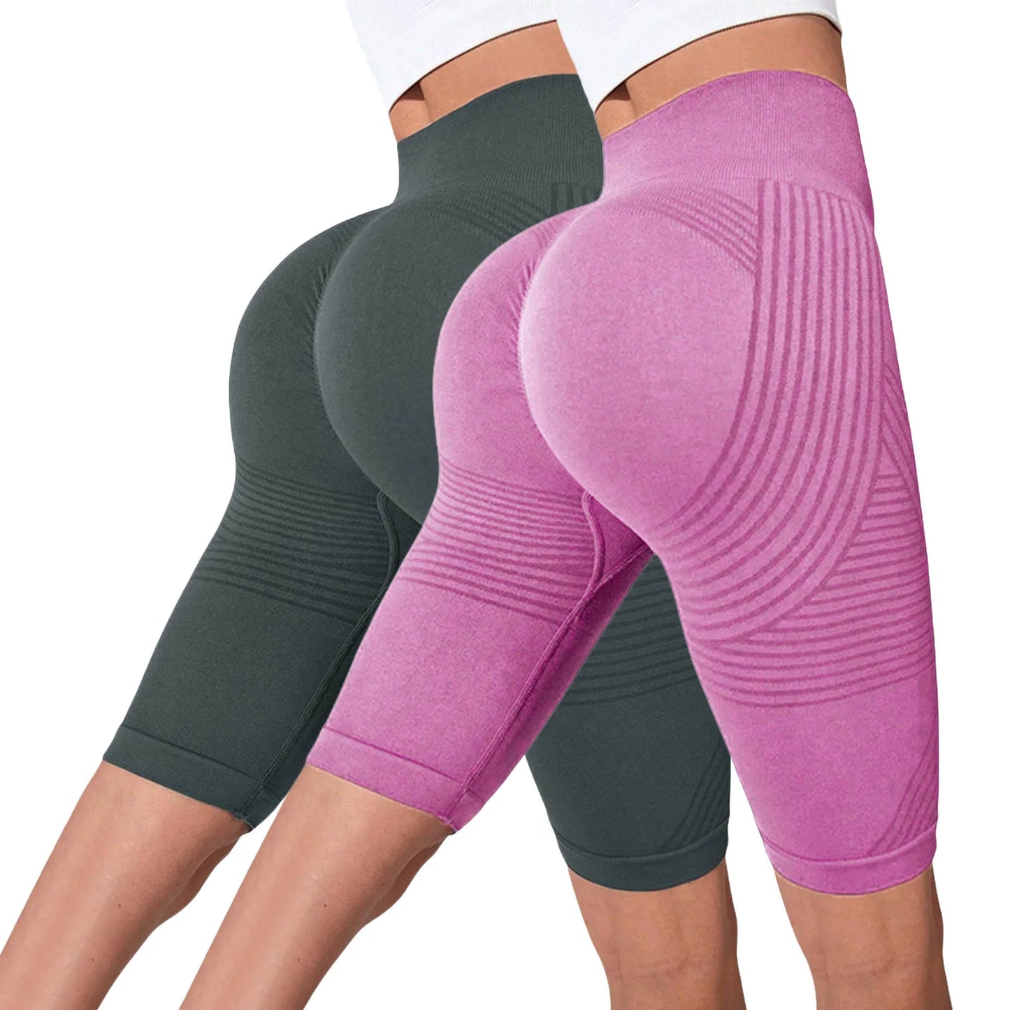 2-Pack of European and American hot-selling seamless hip-lifting fitness pants, belly-tight high-waisted peach hip yoga shorts