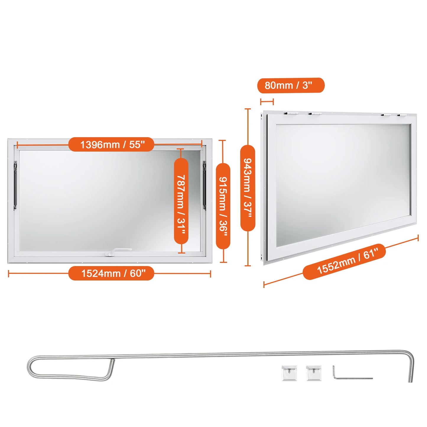 SucceBuy Concession Window Aluminum Alloy Awning Door & Drag Hook  Up to 85 Degrees Serving Window Door for Food Trucks
