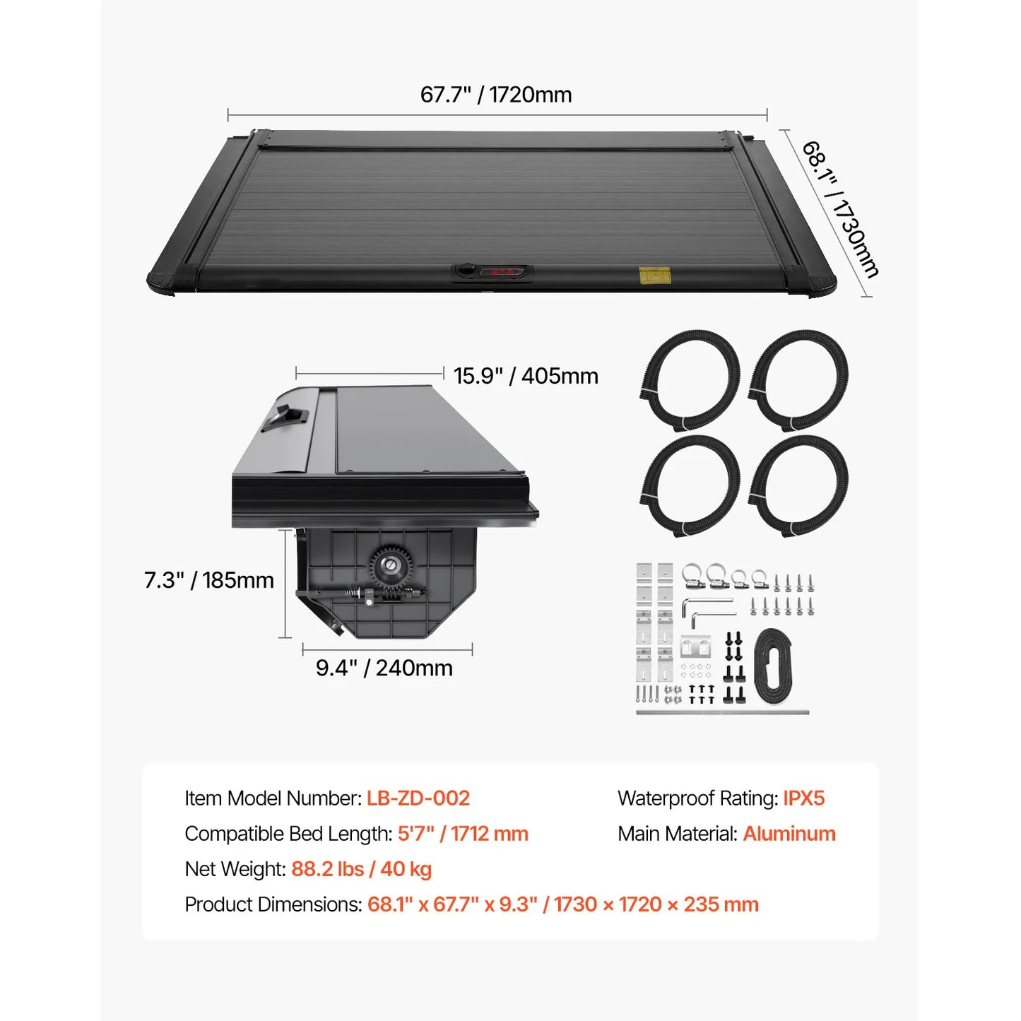 SucceBuy Retractable Tonneau Cover 5.5ft Aluminum with Drainage Pipe for 2021-2024Ford F-150 Crew Cab Double-Lock T-Slot Design