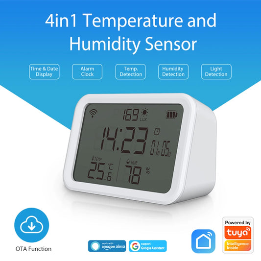 Tuya WiFi Thermometer Hygrometer Battery Powered 4 in 1 Temperature Humidity Meter LCD Digital Display Bluetooth-compatible 5.0