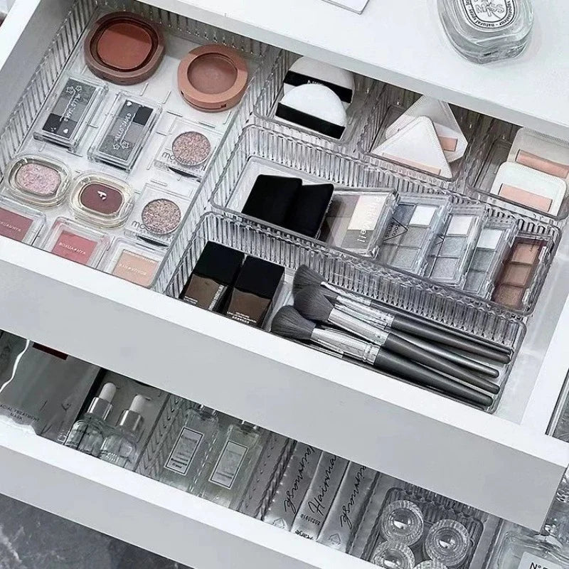Clear Drawer Organizer Stackable 4 Size Clear Makeup Drawer Organizer Trays Acrylic Bathroom Vanity Storage Bins