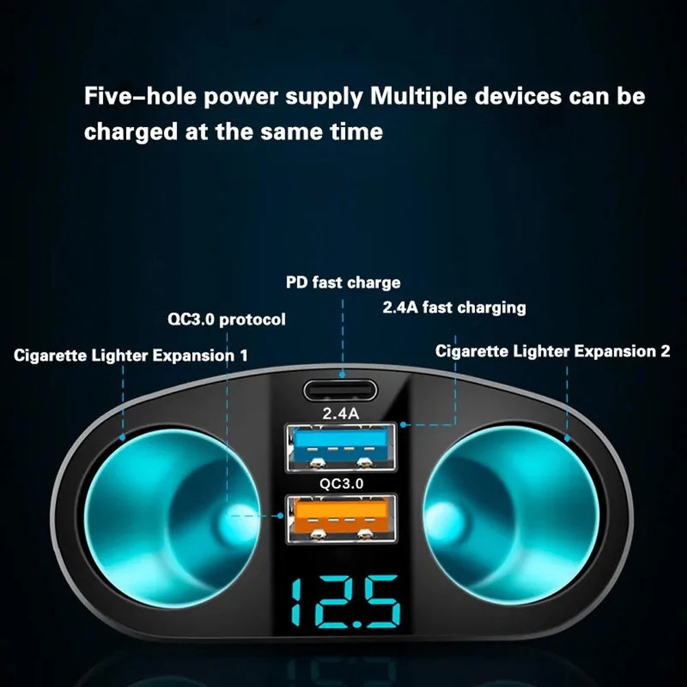 Car Cigarette Lighter Socket Splitter PD QC3.0 12V-24V Phone Charger Socket Dual USB Power Adapter for Mobile Phone DVR Charging