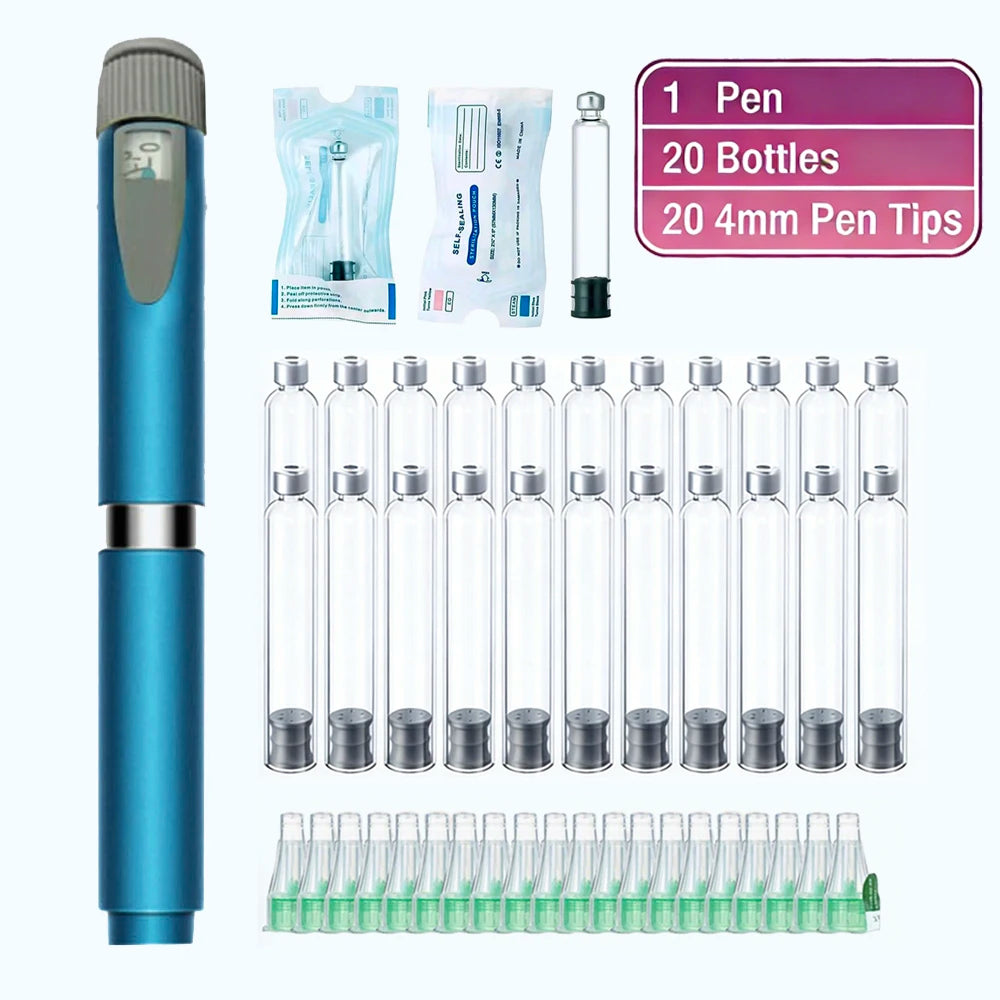 Multi-use Precise Dosing Reusable Injection Pen Set 3ml Empty Cassette Bottle Cartridges 4/6/8mm Disposable Pen Tip for Insulin