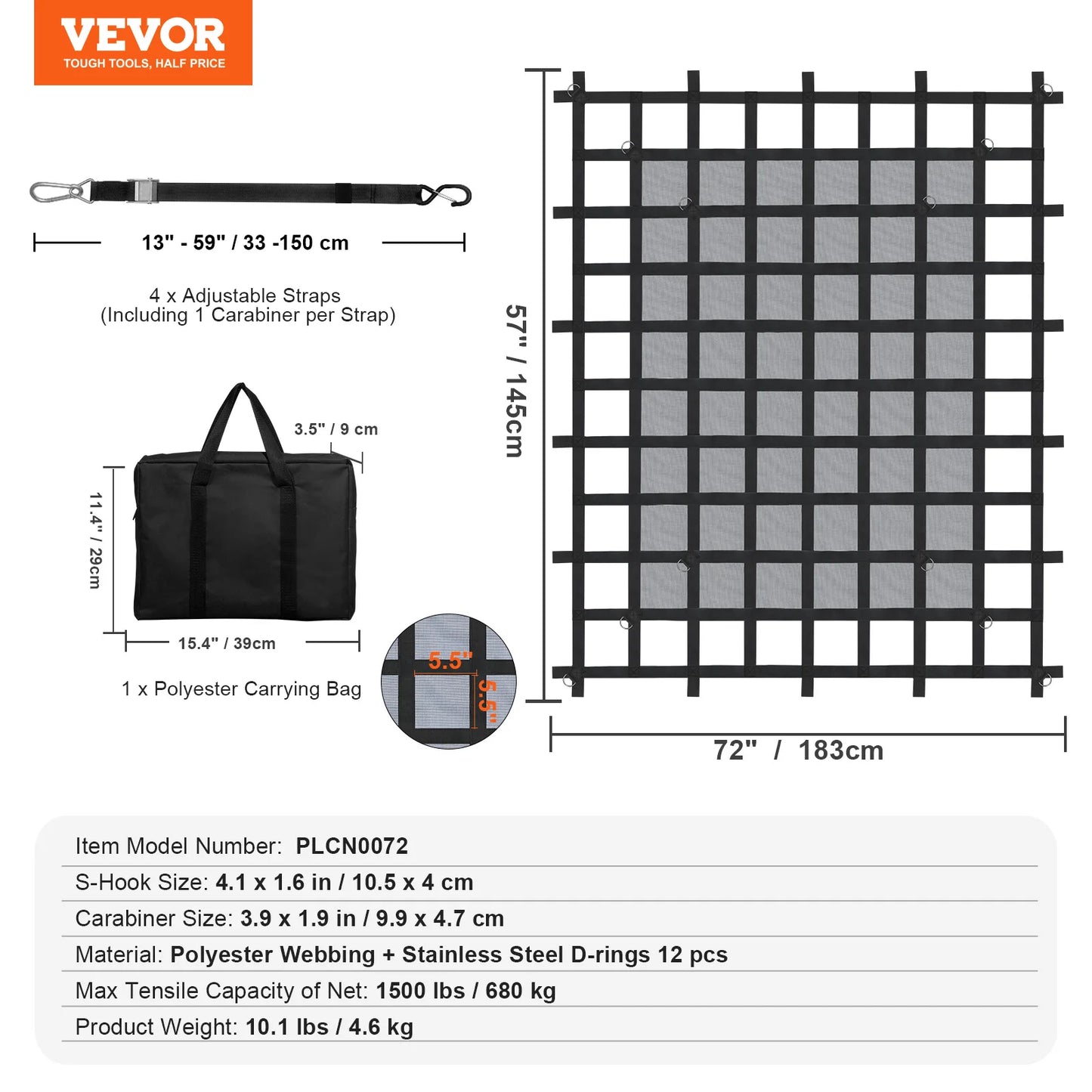 SucceBuyCar Ceiling Cargo Net Truck Bed Storage Net with 4 Adjustable Straps&S-Hooks Pocket Mesh Car Roof Organizer for SUV Jeep
