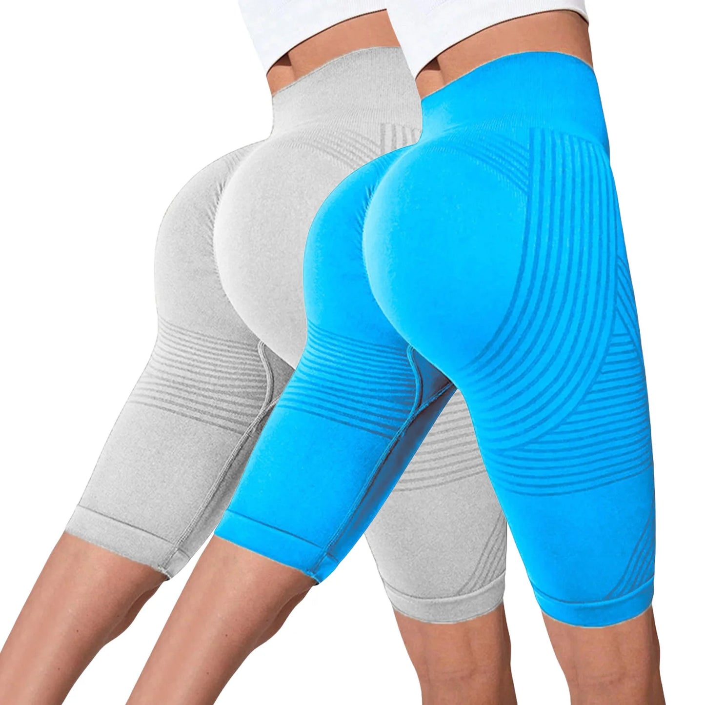 2-Pack of European and American hot-selling seamless hip-lifting fitness pants, belly-tight high-waisted peach hip yoga shorts