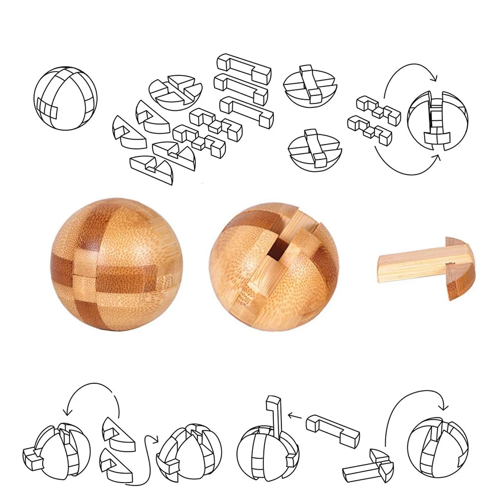 Kids Children Adult Kong Ming Luban Lock 3D Handmade Bamboo Math Puzzles Brain Teasers Educational Finger Toy Birthday Xmas Gift