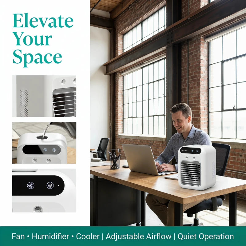 Personal Portable Air Conditioner Fan 3 in 1 Small Air Cooler Humidifier Cooling Fan for Home Office Desk
