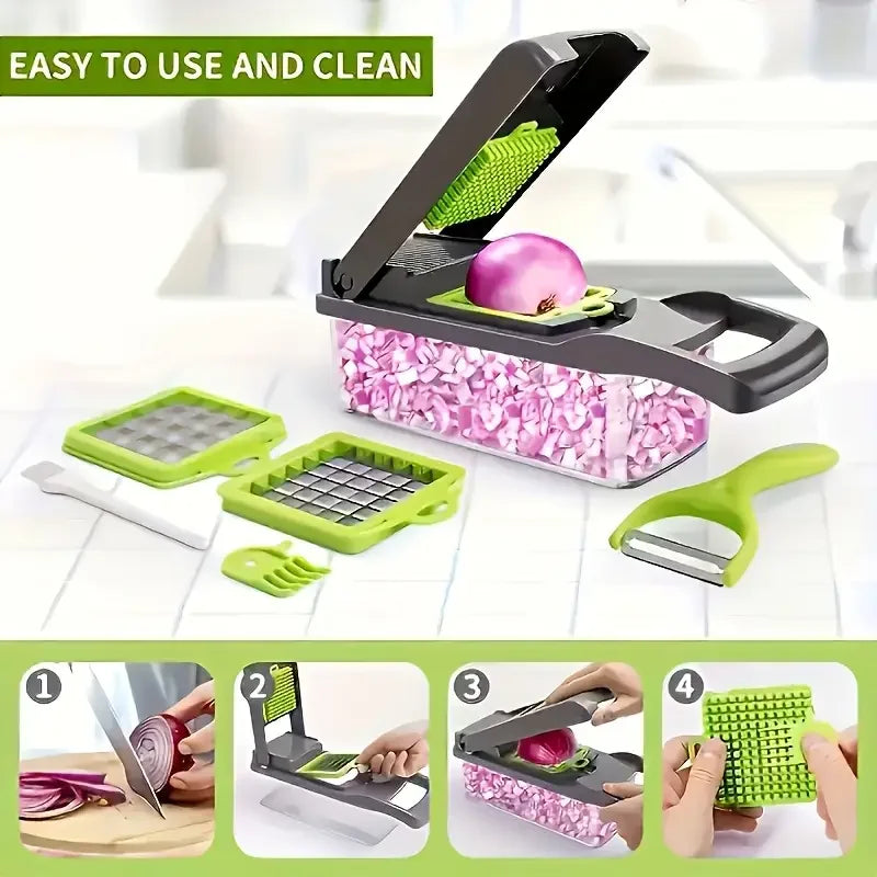 Multifunctional 5-in-1 Vegetable Chopper – Cutter, Dicer, Slicer, Mandoline & Onion Chopper for Vegetables, Easy to Clean
