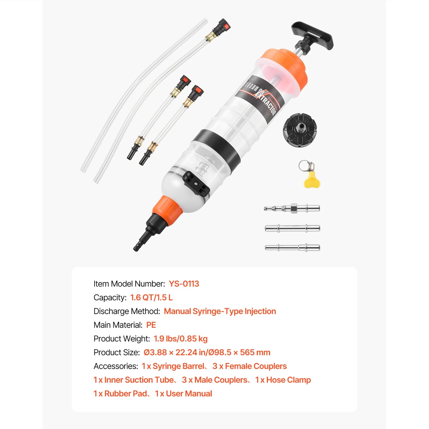 SucceBuy 1500CC Fluid Extractor with Long Hose and Extension Tubes Suction Pump for Lawn Mowers Car Ships Golf Carts Motorcycles