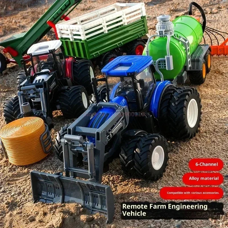 1:24 Scale Remote-Controlled Tractor Toy Alloy Electric Farm Truck with Headlights RC Car Set for Kids Birthday Christmas Gifts