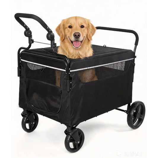 Dog Pushchair, 2-in-1 Dog Stroller & Wagon for Large Medium Dogs, Foldable All-Terrain Pet Buggy, 50 kg Capacity