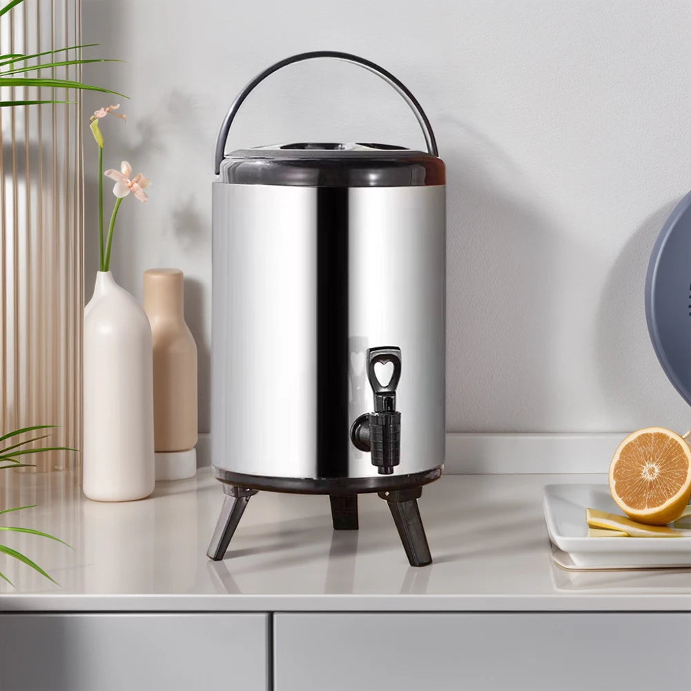 Stainless Steel Beverage Dispenser 6L/8L with Faucet Insulated Beverage Dispenser Hot Coffee Insulated Barrel for Hot Beverages
