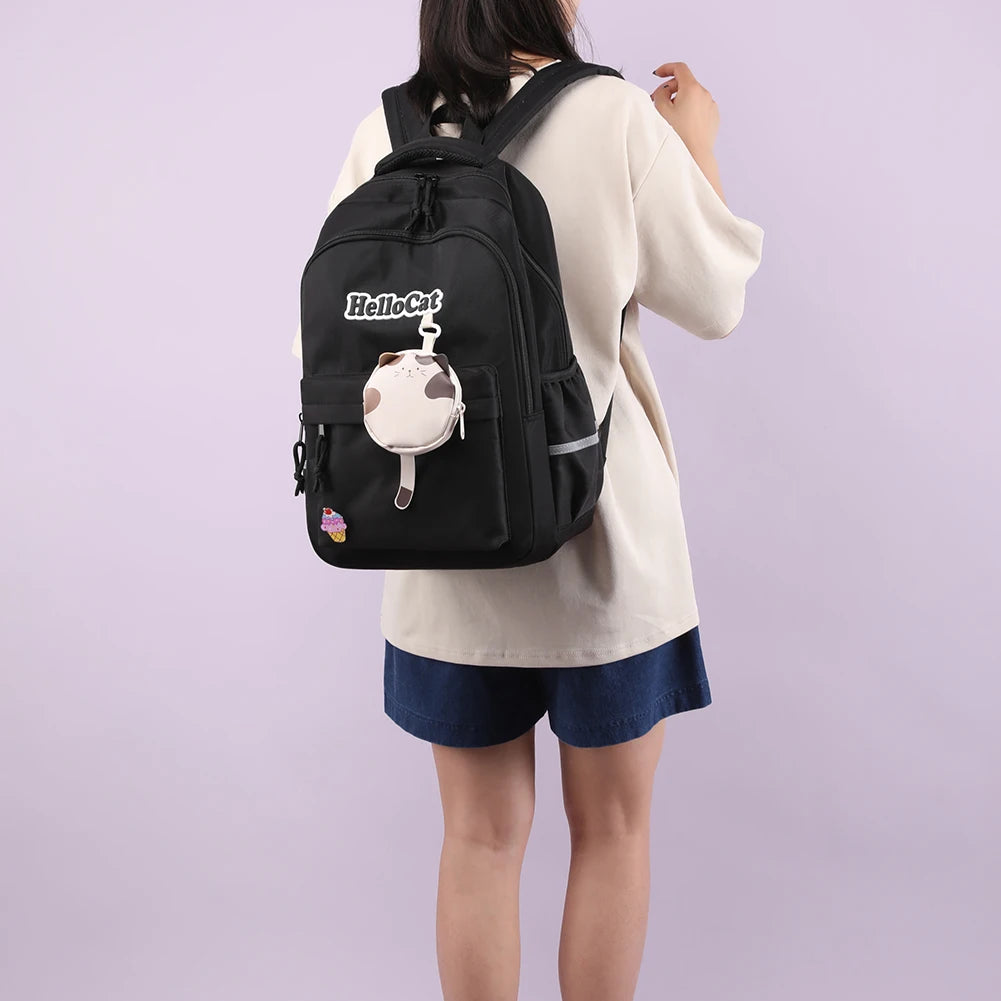 Nylon Campus Backpack Adjustable Shoulder Straps Cartoon Messenger Bag Multi Pocket Design with Zipper Campuses Supplies