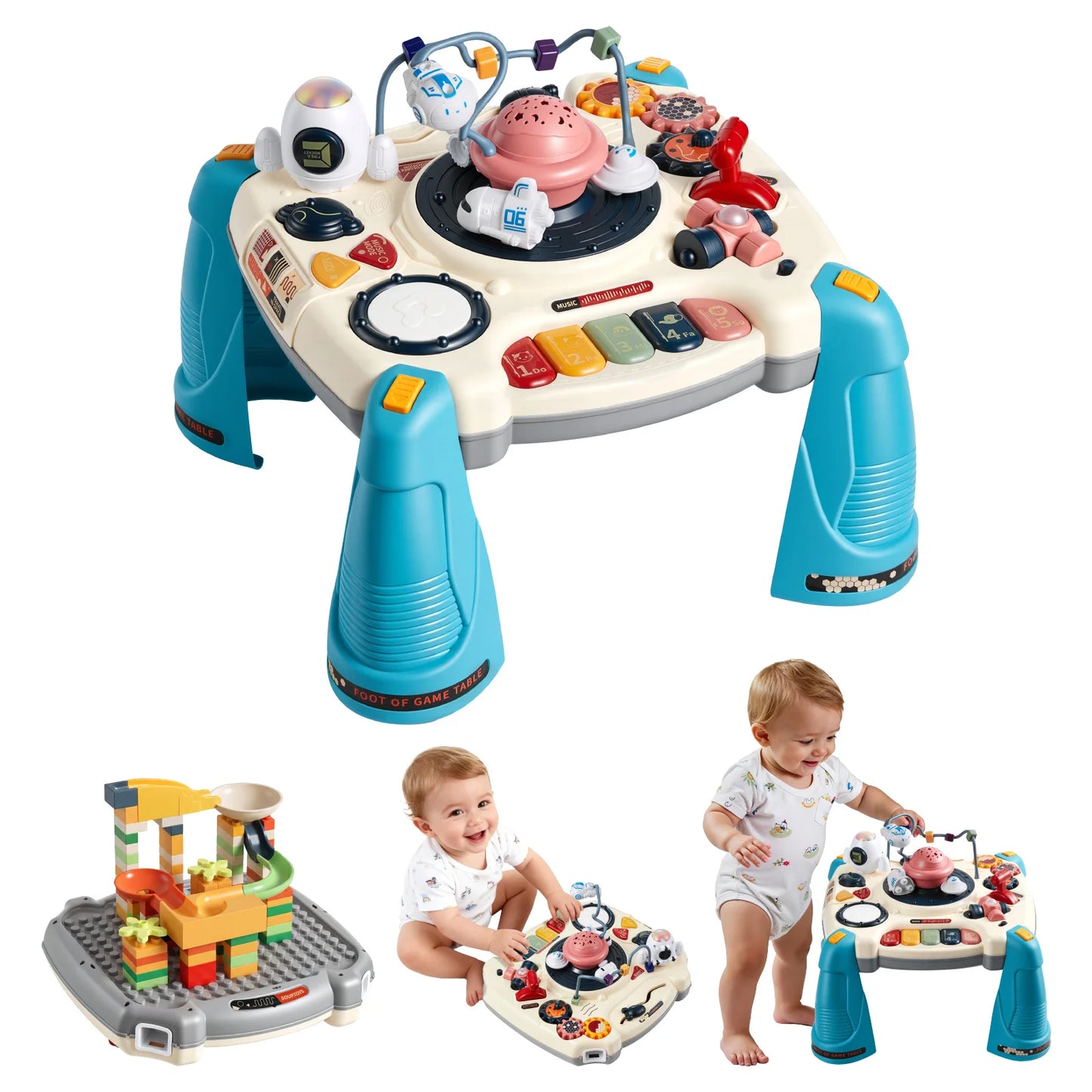 SucceBuy Baby Spacecraft Musical Table Toys with Space Theme & Soft-glow Star Projector & 60+ Sound Sources for Kids