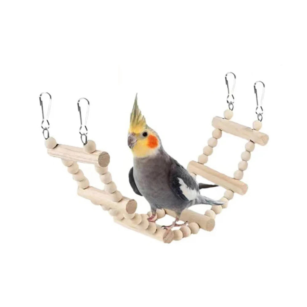 Random Bell 8PCS Bird Toys for Parakeets, Parrot Swing Chewing Hanging Standing Wooden Toys Bird Cage Accessories