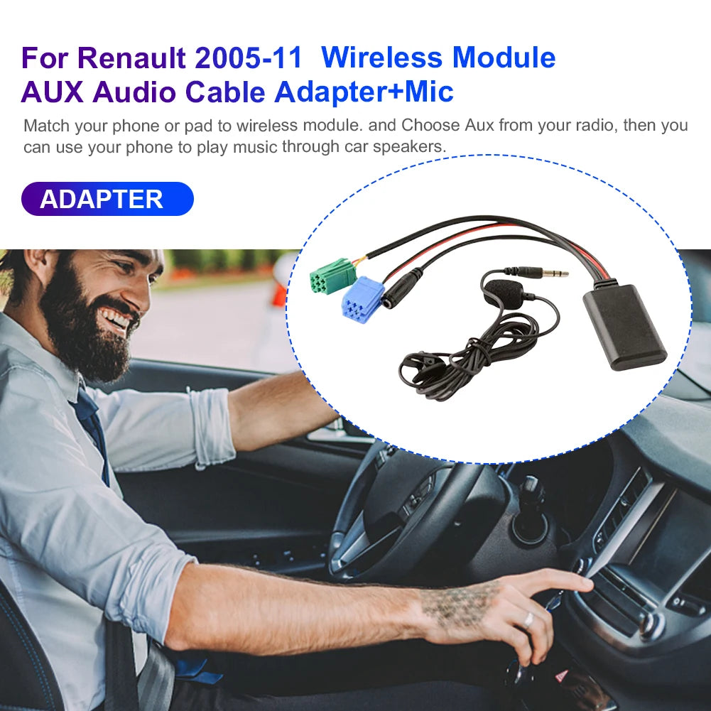 Car Audio Bluetooth-Compatible Wireless Cable Adapter Microphone MIC AUX Music Player for Becker For Renault Update List Radio