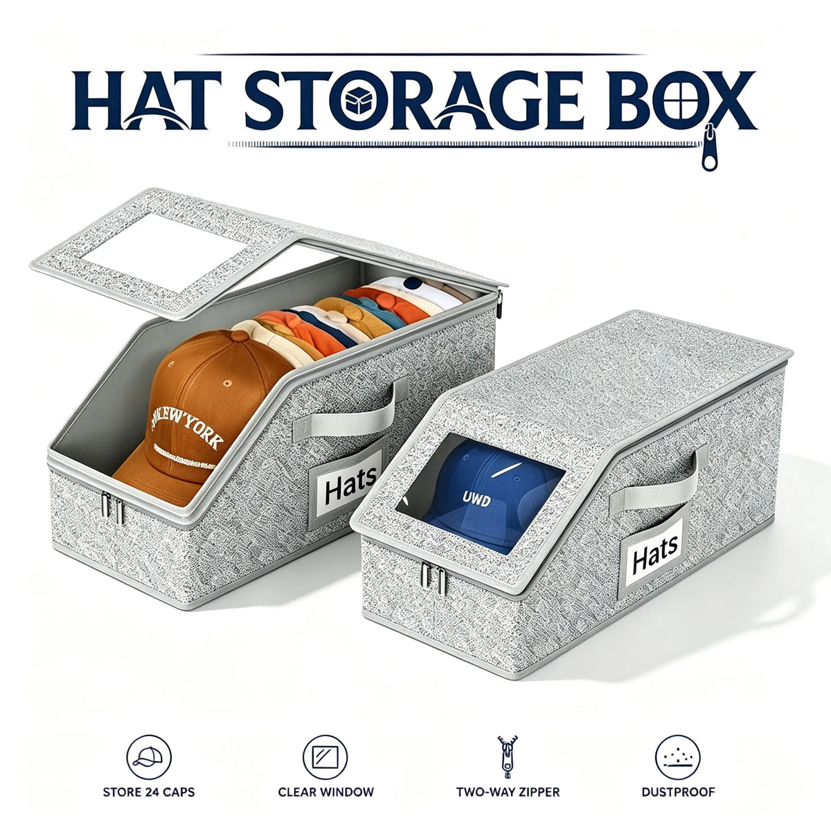 Non Woven Fabric Baseball Cap Storage Box Dustproof Zipper Hat Organizer Foldable Closet Container For Hats Socks Daily Sundries