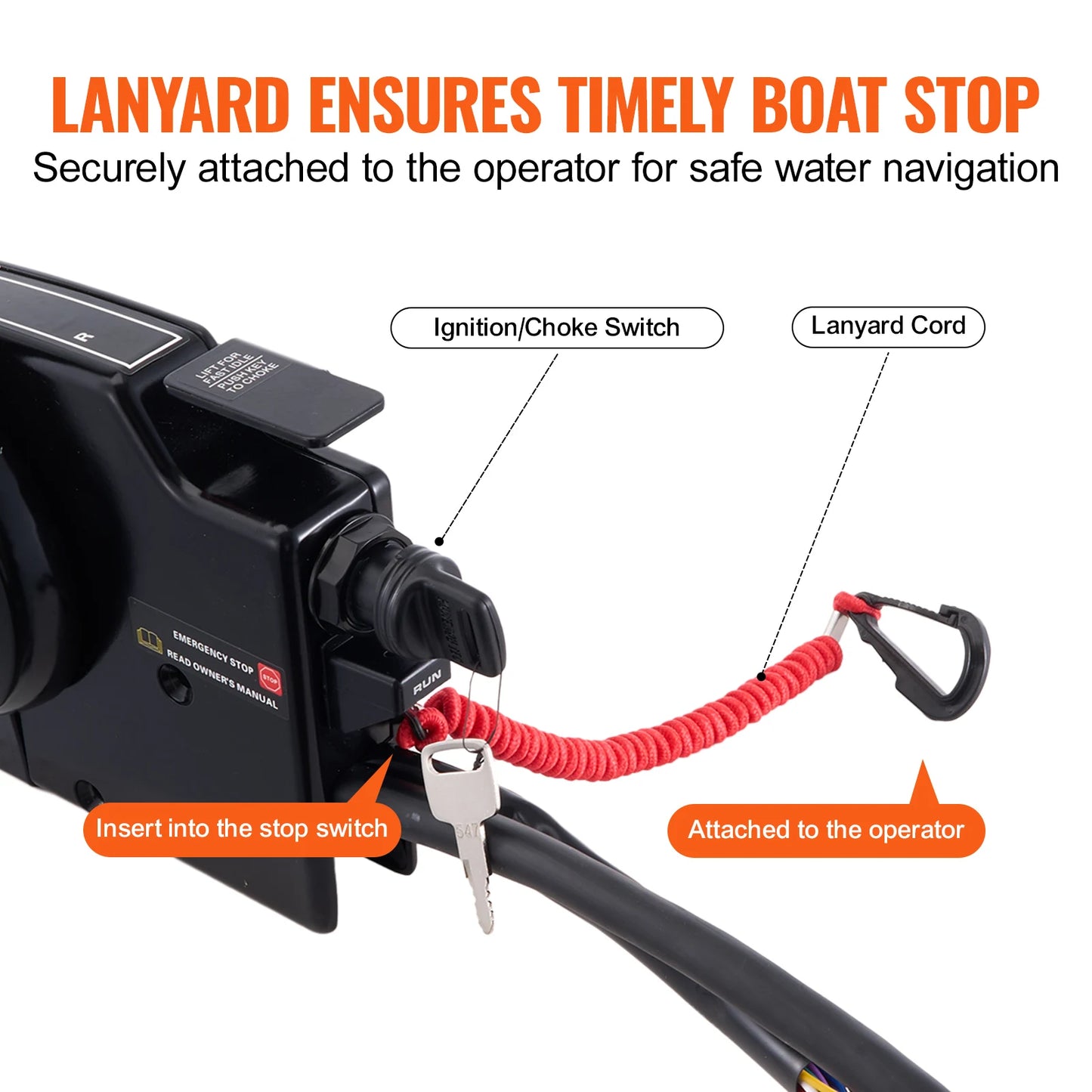 SucceBuy Boat Throttle Control Side Mounted Outboard Remote Box to Mercury PT 4 Stroke Marine Power Trim Switch Harness Lanyard