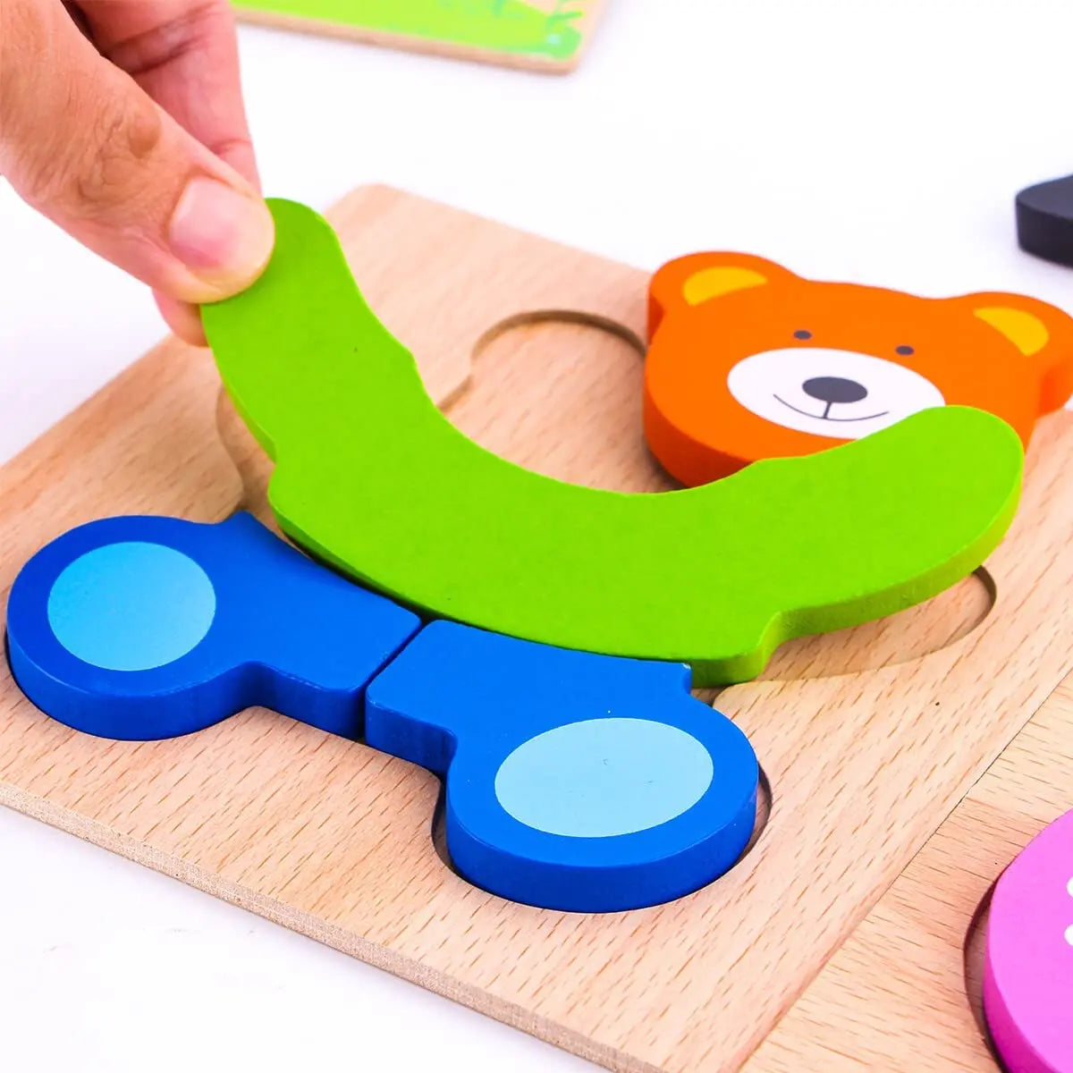 1pc Wooden Animal And Vehicle Puzzles For Toddlers, Boys And Girls Educational Toys Gift, Bright Color Different Shapes