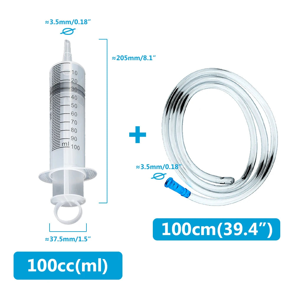 Large Capacity Syringe 50ml 100ml 150ml 200ml 250ml 350ml 550ml Plastic Injector Pump Oil Glue Fluid Reusable 100cm Hose Syringe