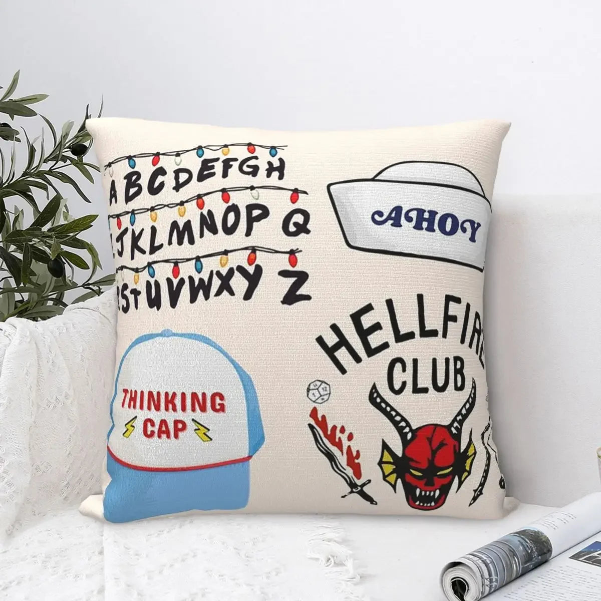 VIKAMA Stranger Sticker Square Throw Blanket  Zippered Throw Cover  Home Living Room Bedroom Sofa Decorative Cushion Cover