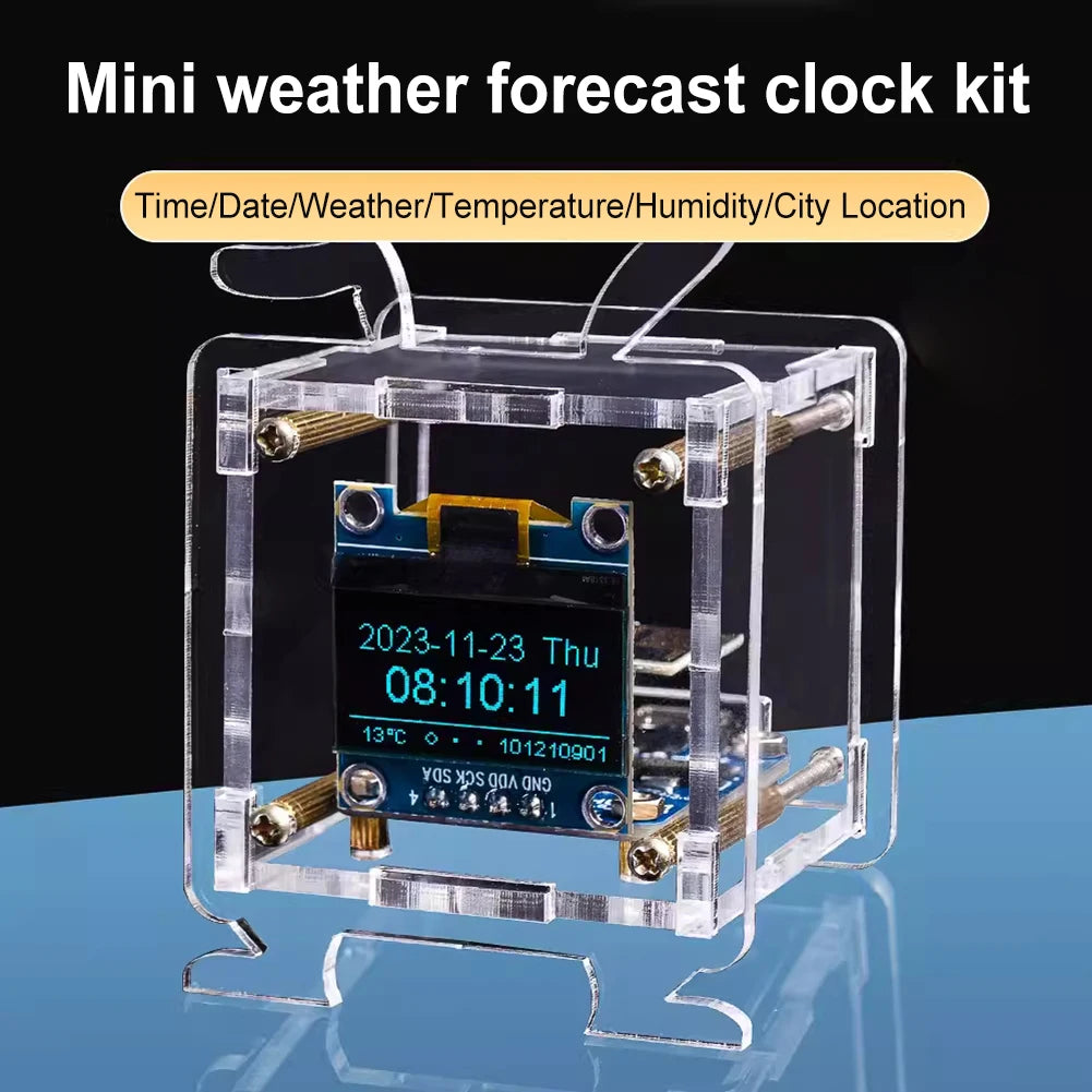 ESP8266 DIY Digital Clock Kit 0.96 Inch OLED Display Electronic Multifunctional Weather Station with Shell DIY Soldering Project