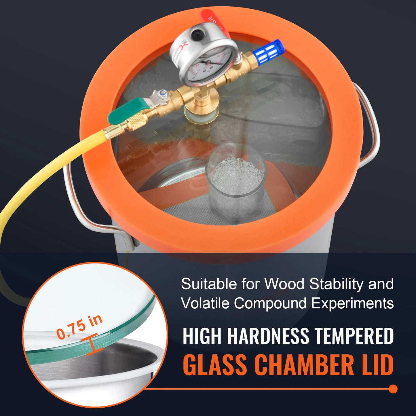 SucceBuy 5 Gal Upgraded Tempered Glass Lid Vacuum Degassing Chamber 304 Stainless Steel for Stabilizing Wood, Resin Degassing