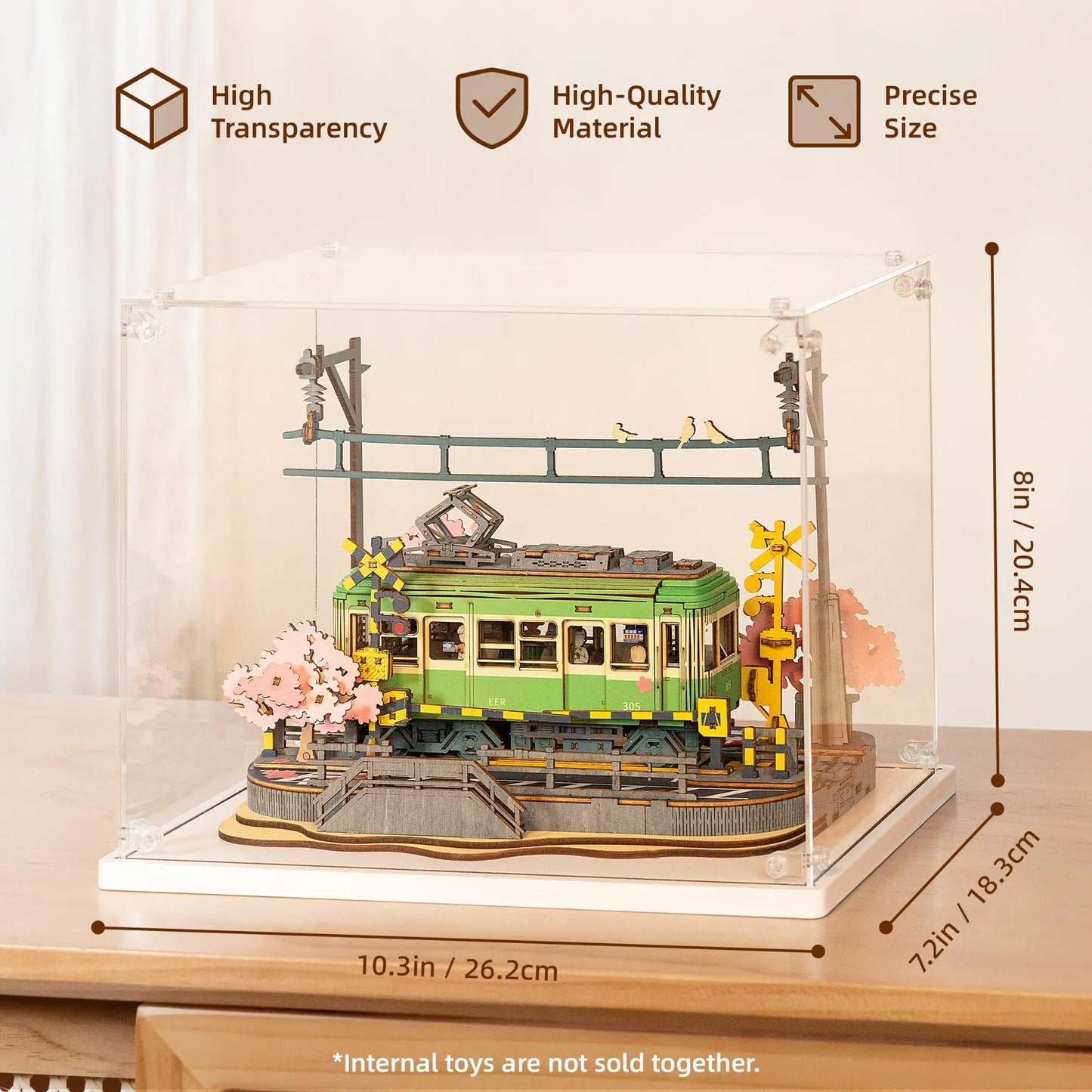Rolife Acrylic Display Case for Miniature House Building Sets Clear Dust Cover Display Case for Collection with Reserved Wiring