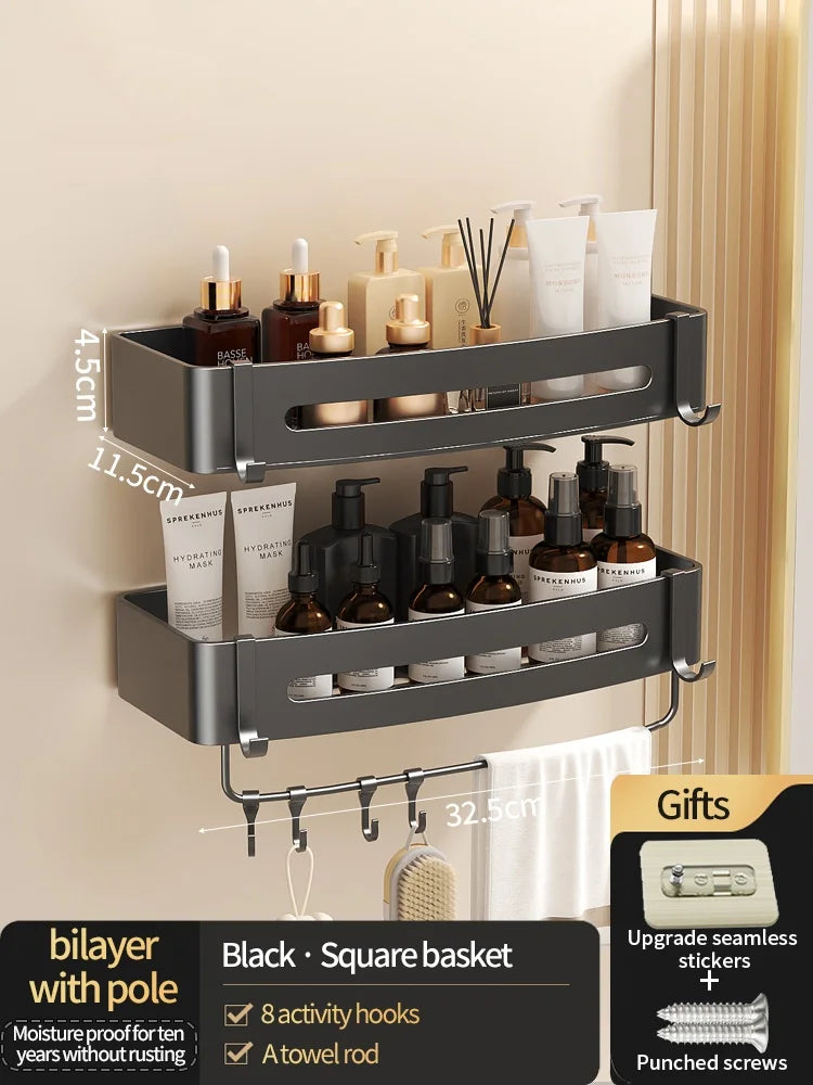 No-Drill Bathroom Shelf Shelves Shampoo Makeup Storage Holder Kitchen Organizer Wall Mounted Bathroom Accessories