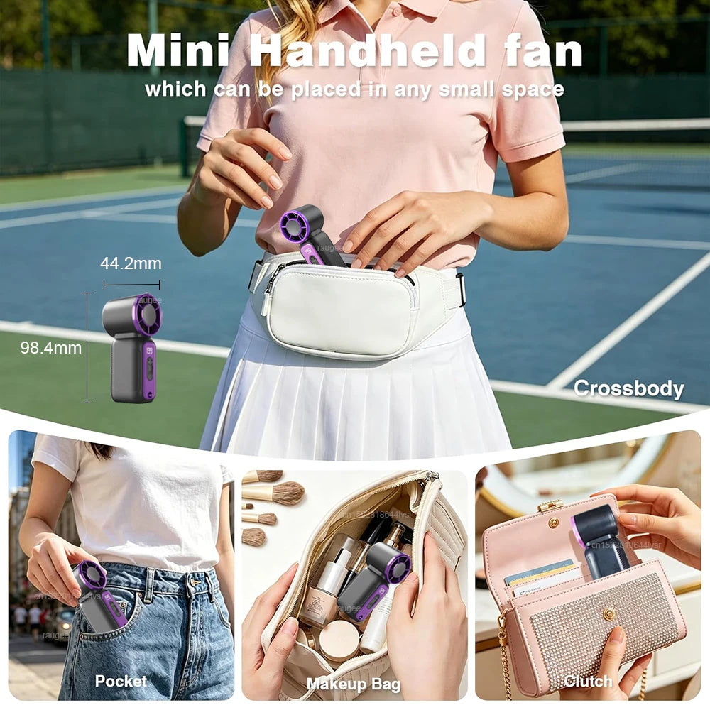 Mini Handheld Fan LED Digital Display Small Pocket Fan Portable Outdoor Personal Air Cooling Fan Rechargeable Hanging Neck Fan