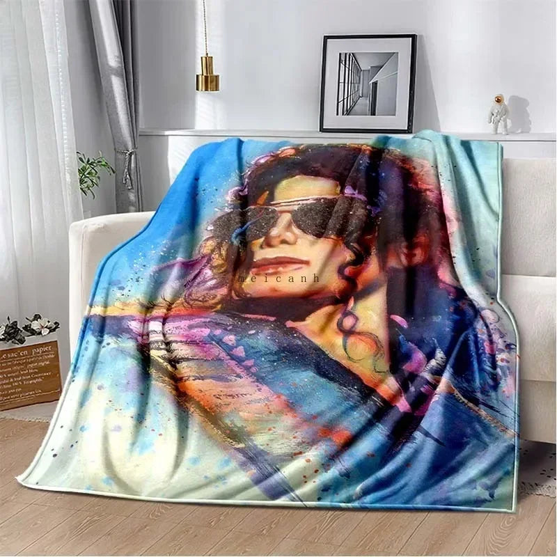 Pop Music Michael J-Jackson Printed Flannel Blanket , Warm  Soft Cozy Blanket Flannel  Livingroom  Home Decor Birthday Gift