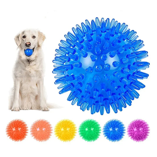 Pet Dog Toys Cat Puppy Sounding Toy Polka Squeaky Tooth Cleaning Ball TPR Training Pet Teeth Chewing Toy Thorn Balls /.,loo