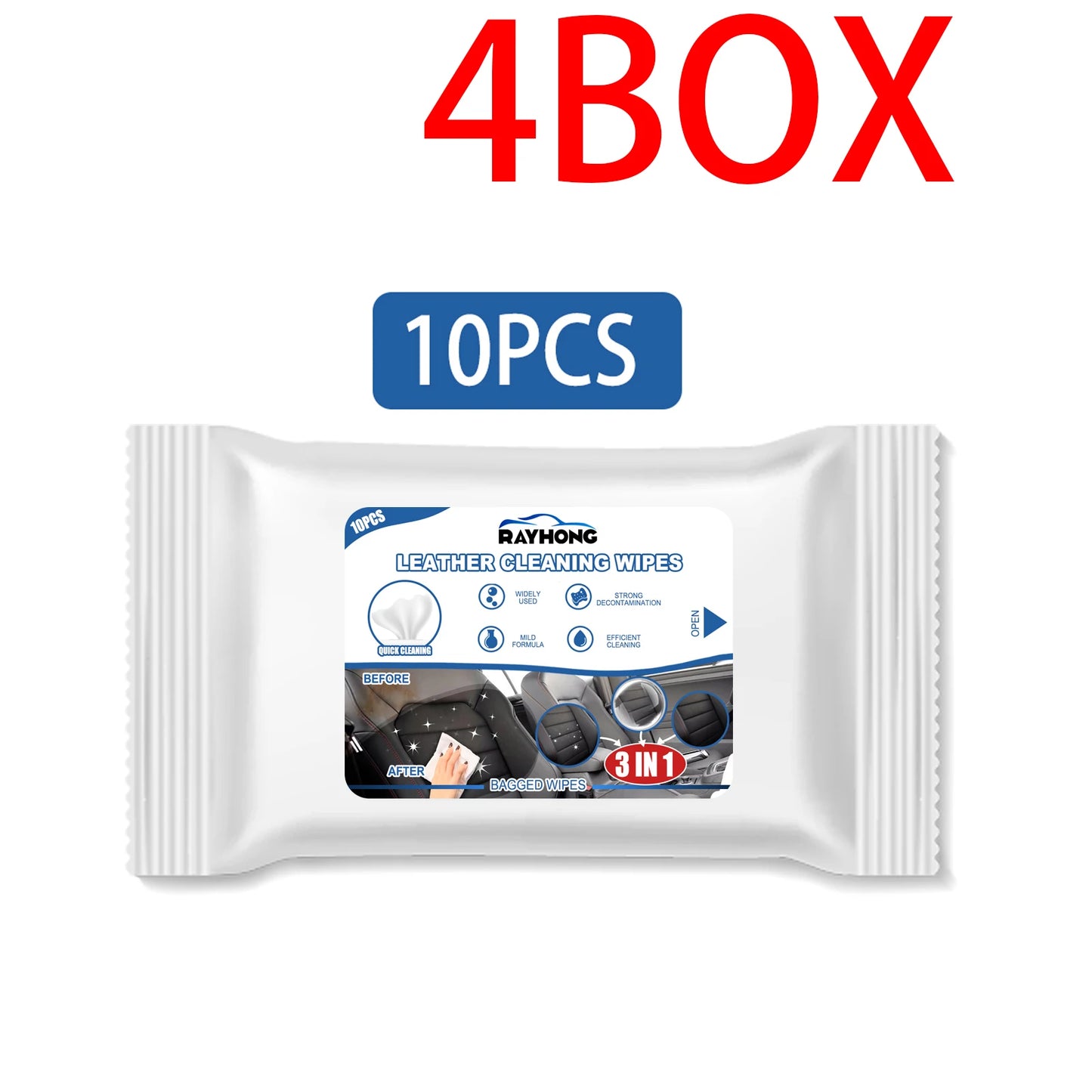 Rayhong 3in1 Interior Car Cleaning Wipes for Dashboard Cleaner Plastic Steering Wheel Screen Quick Detailer Auto Interior 10PCS
