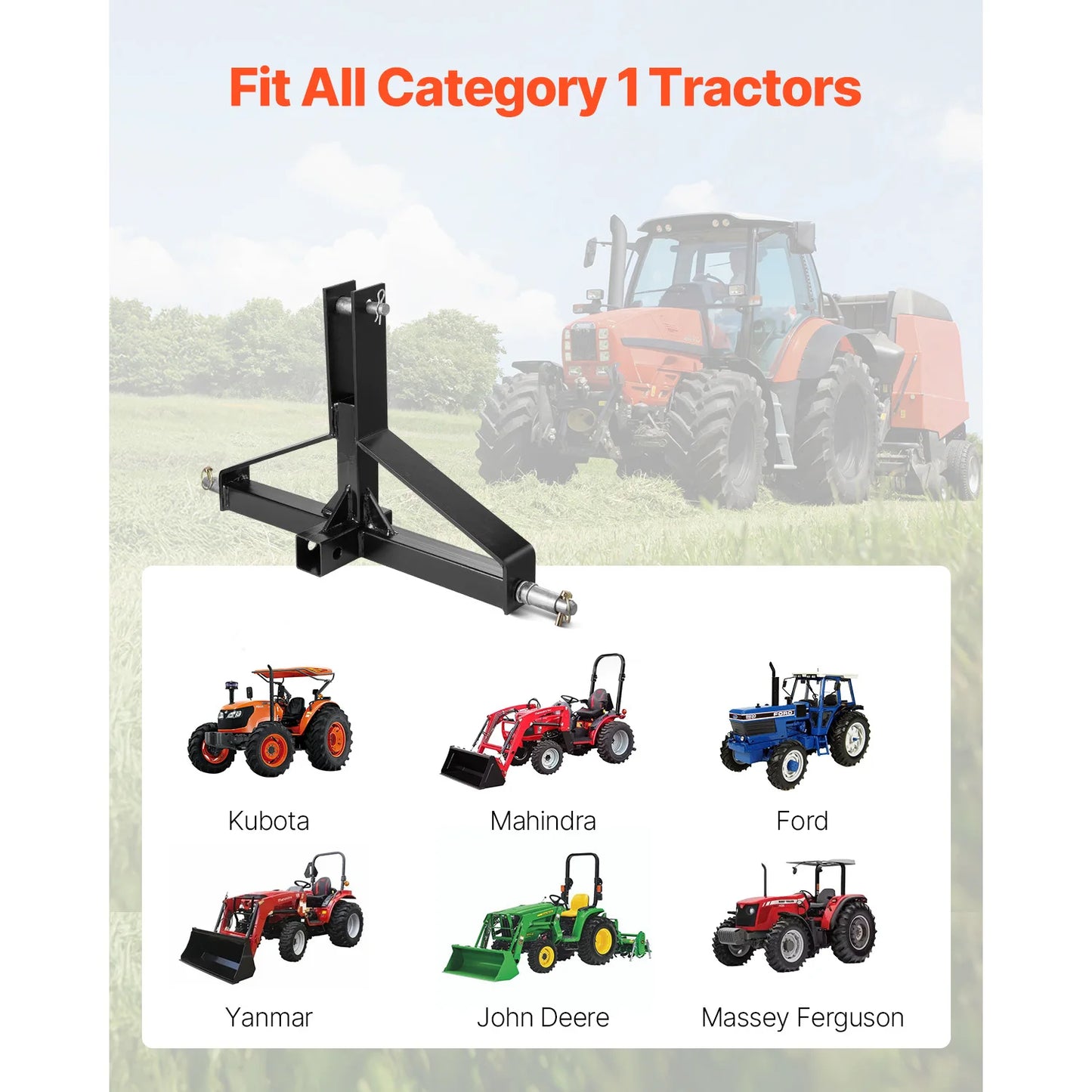 SucceBuy 3Point Trailer Hitch with 2in Receiver 3pt for Category 1Tractor 3000lbs Tow Drawbar Adapter Compatible with John Deere