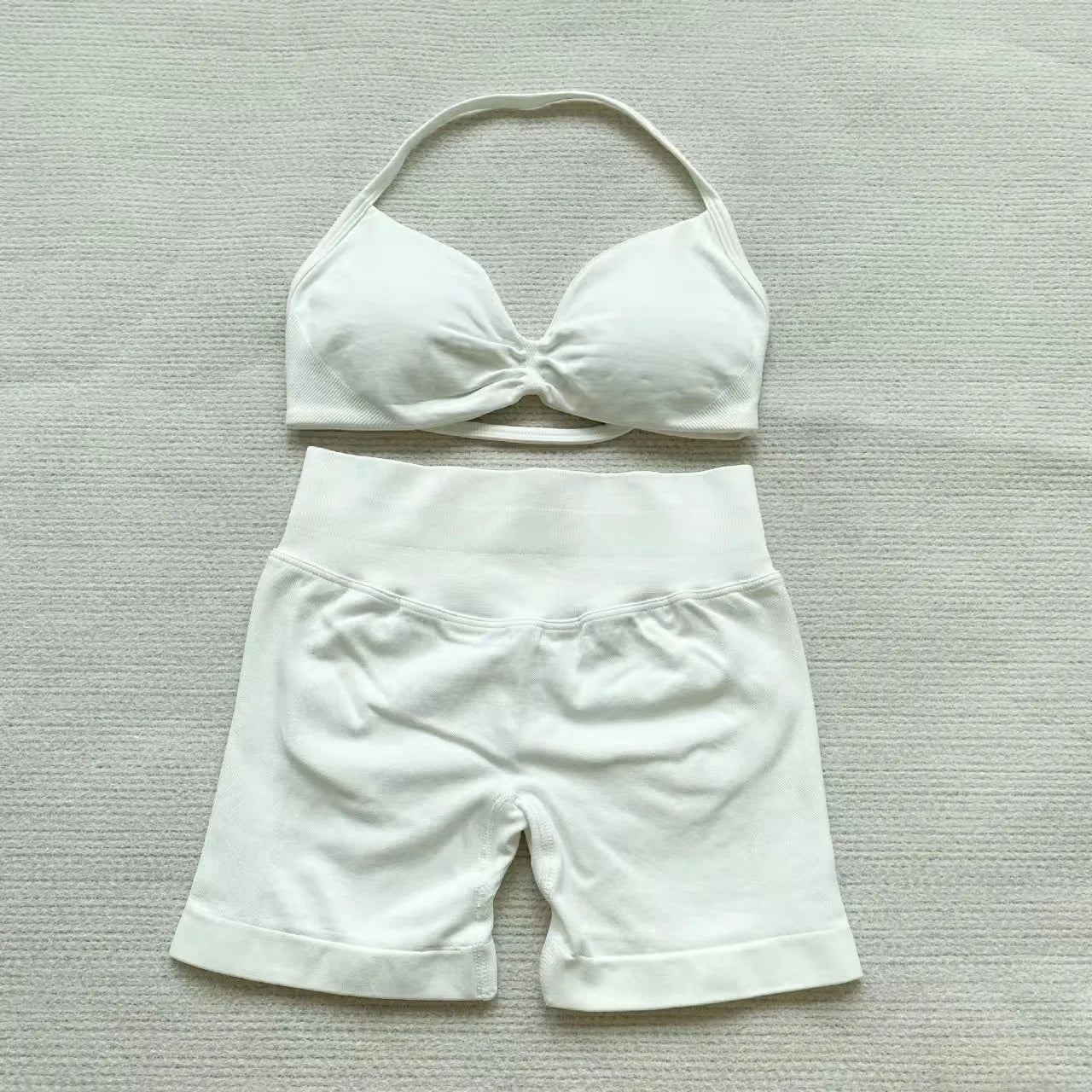 2PCS Gym Set Women Strappy Yoga Bra Top High Waist Workout Scrunch Shorts Sports Suit Seamless Yoga Set Fitness