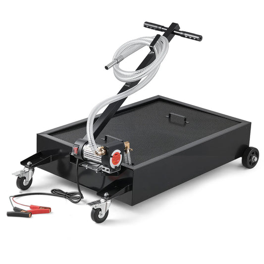 SucceBuy 15/20Gal Low Profile Oil Drain Pan Car Rolling Oil Drain Pan with Electric Pump & 7.2ft Hose for SUV Trucks Motorcycles