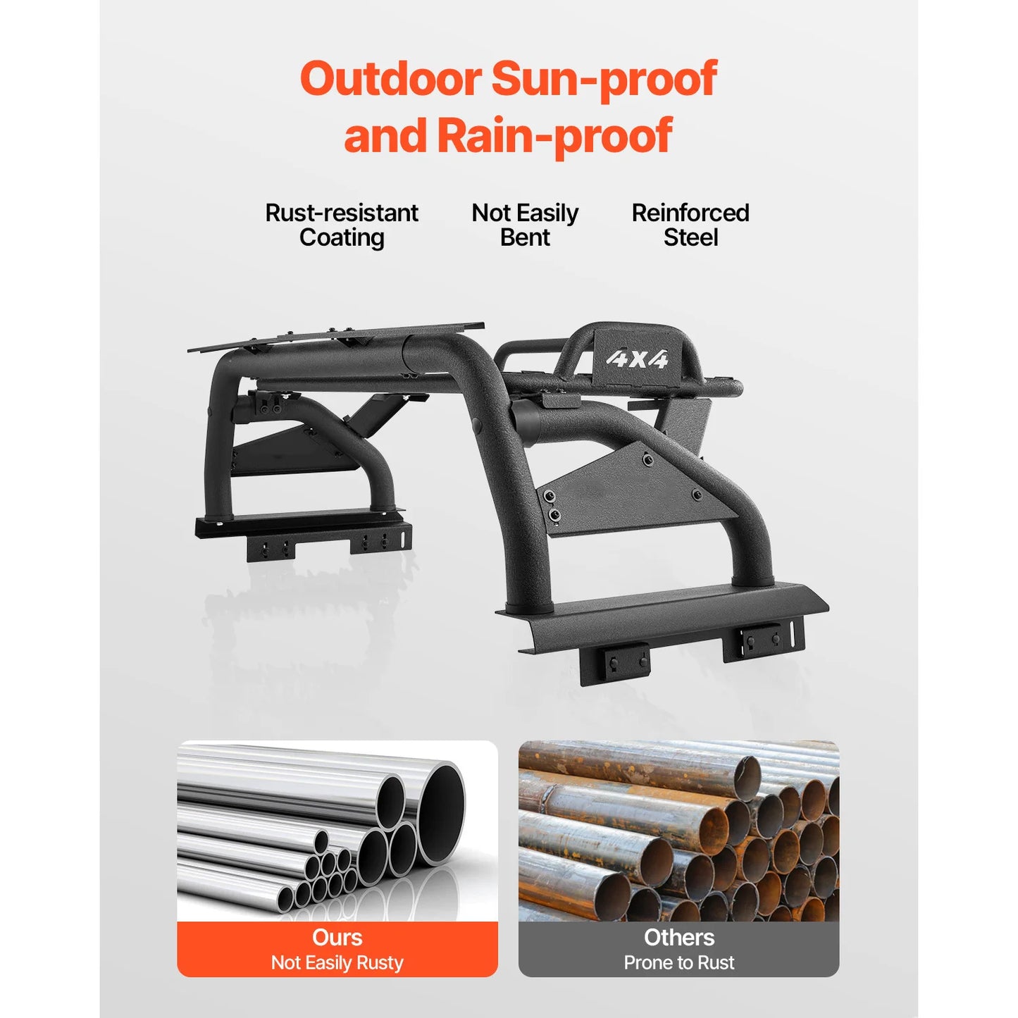 SucceBuy Truck Bed Roll Bar Universal Pickup Sport Adjustable Bar Chase Rack Compatible with Full/Mid-Size Trucks, Carbon Steel