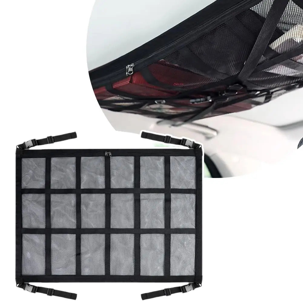 Car Roof Storage Organizer Strong Net Bag Load-Bearing Mesh Large Capacity Car Camping Accessories Storage Bag Roof Tent