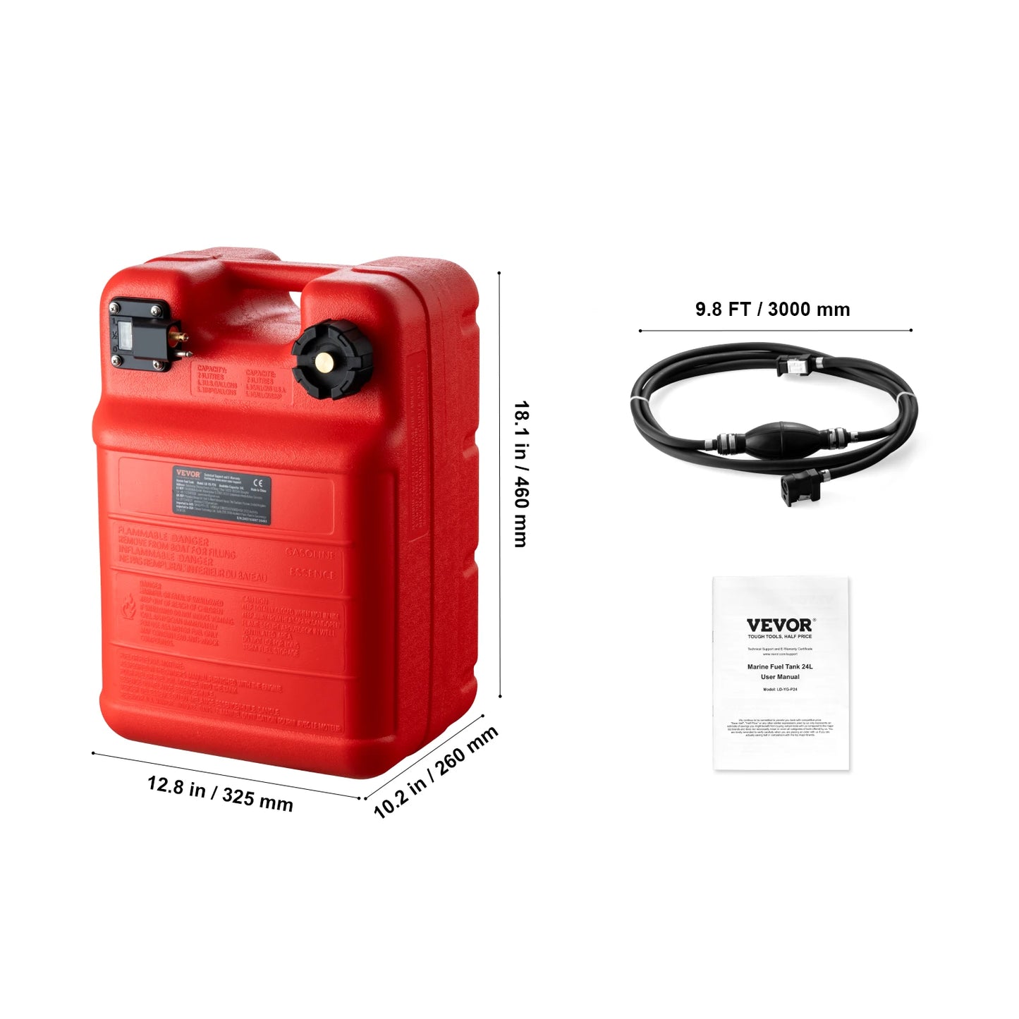 SucceBuy 3/6/12Gal Marine Fuel Tank Portable Boat Fuel Gas Tank with Hose Easy to Carry for Yacht Outboard Engine Fishing Boats
