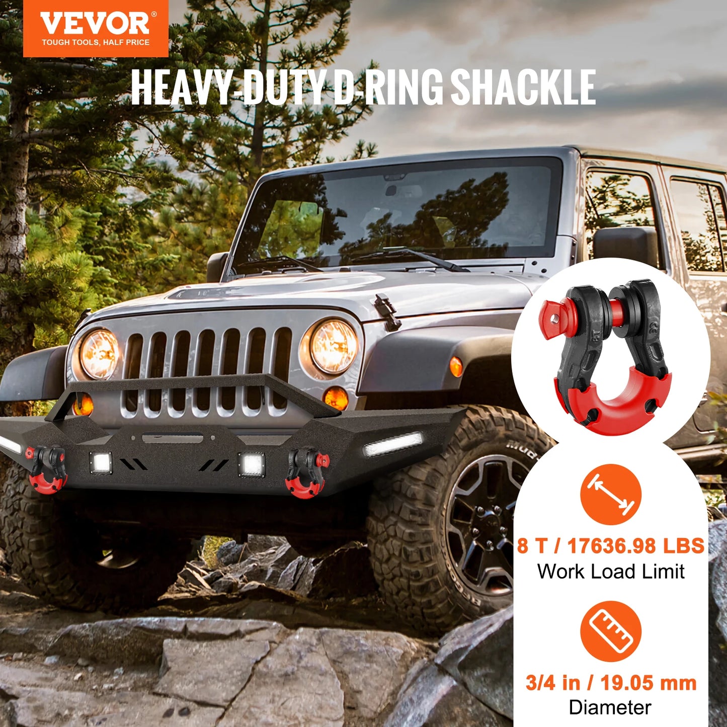 SucceBuy 2pcs 3/4" D-Ring Shackle U-Hook Loop Shackles with 7/8"Screw Pin Isolators & Washers for Jeep Off Road Vehicle Recovery