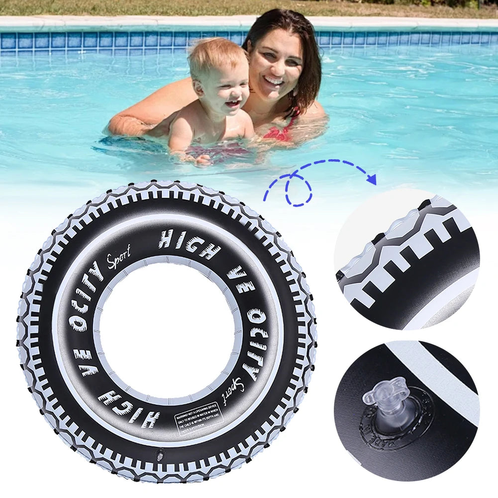 Tire Pattern Pool Floating Rings Leakproof Inflatable Swim Ring Swimming Rings Floaties Swim Float Tube for Summer Pool Party